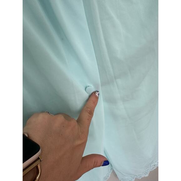 Vintage Shadowline Nightgown/ Robe Med Embroidered Lace Aqua Green Blue - Picture 5 of 8